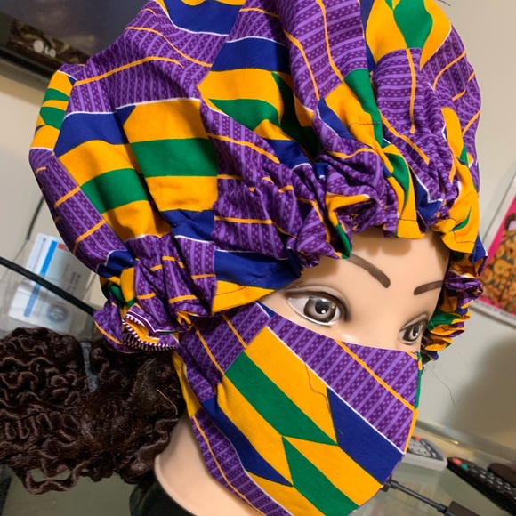 African Style Cloth Face Mask and Headgear - Picture 1 of 5